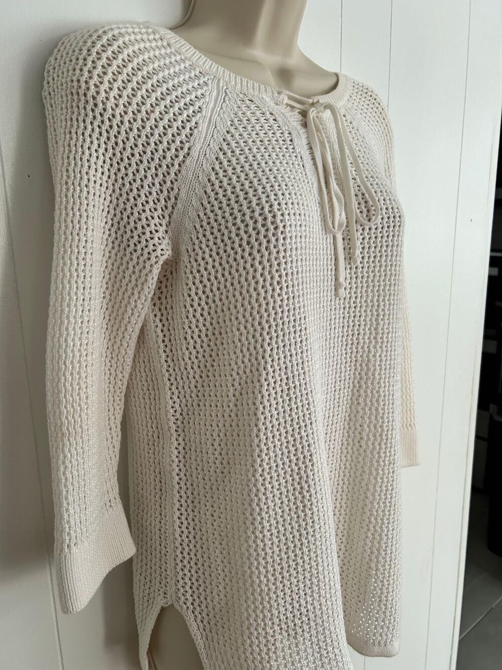White Black Market Women"s Small Open Knit Tie Tunic Sweater